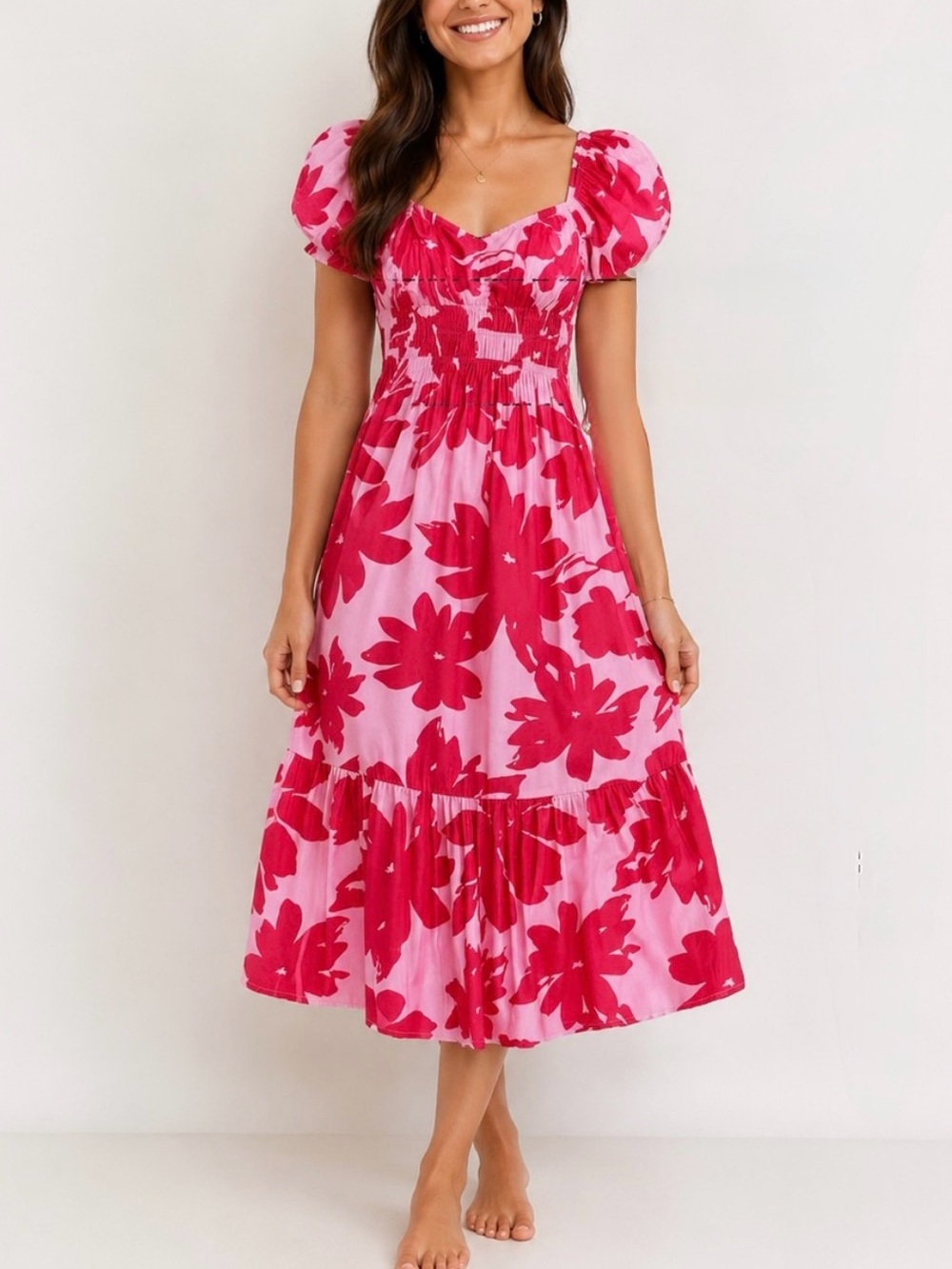 As U Wish Floral Maxi Dress Size Small Pink Red NWOT